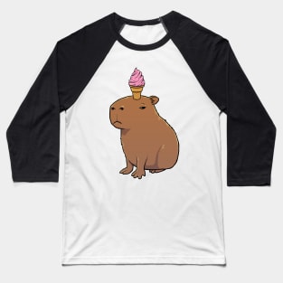 Capybara with Strawberry Ice Cream on its head Baseball T-Shirt